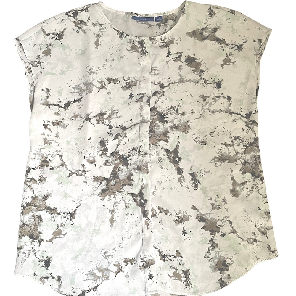 Apt 9 White & Gray Marbled Short Sleeve Blouse, Medium